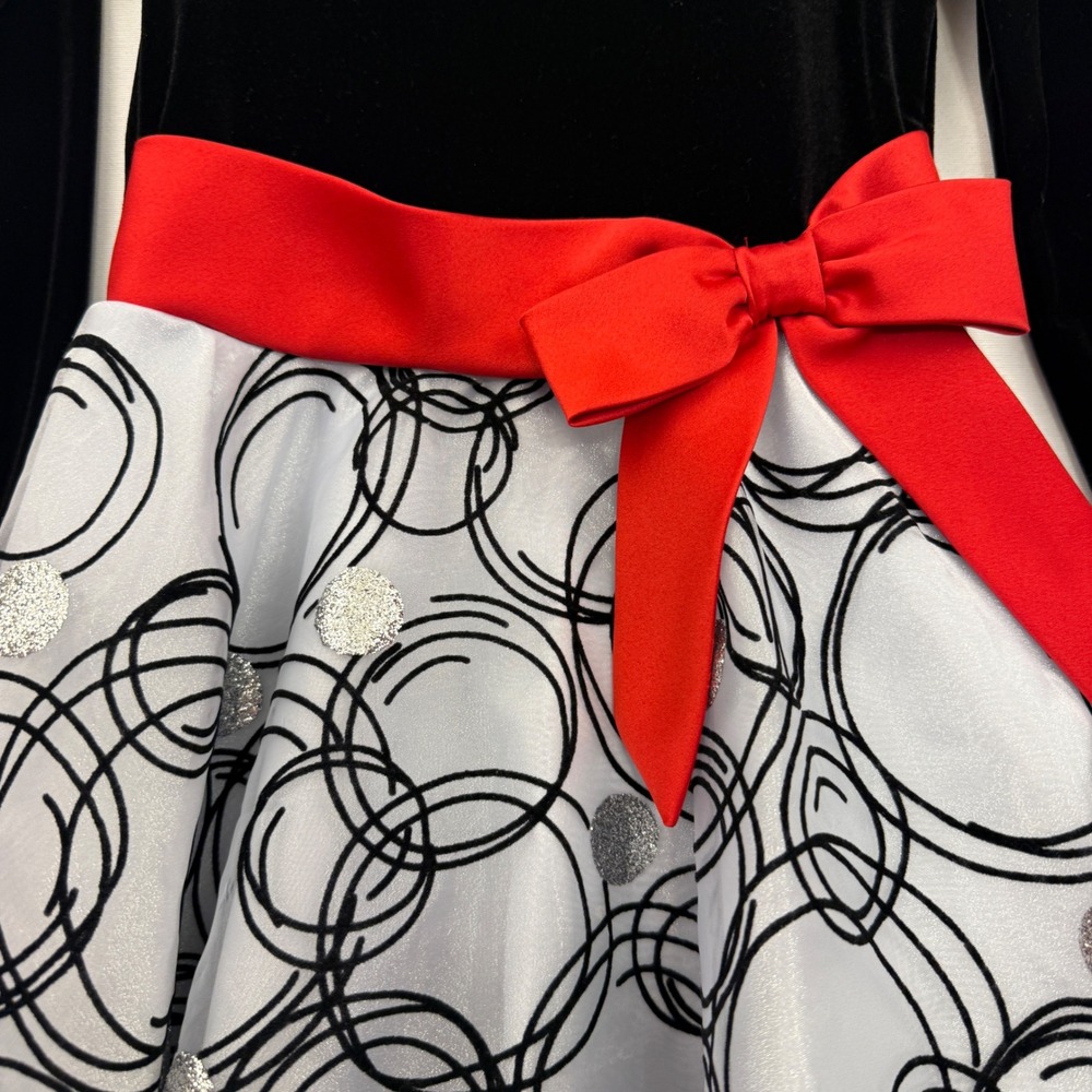 Bonnie Jean Dress Girls Size 6 Black‎ White Red Velvet Holiday Party X33900-DL